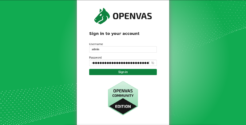 Écran de login OpenVAS